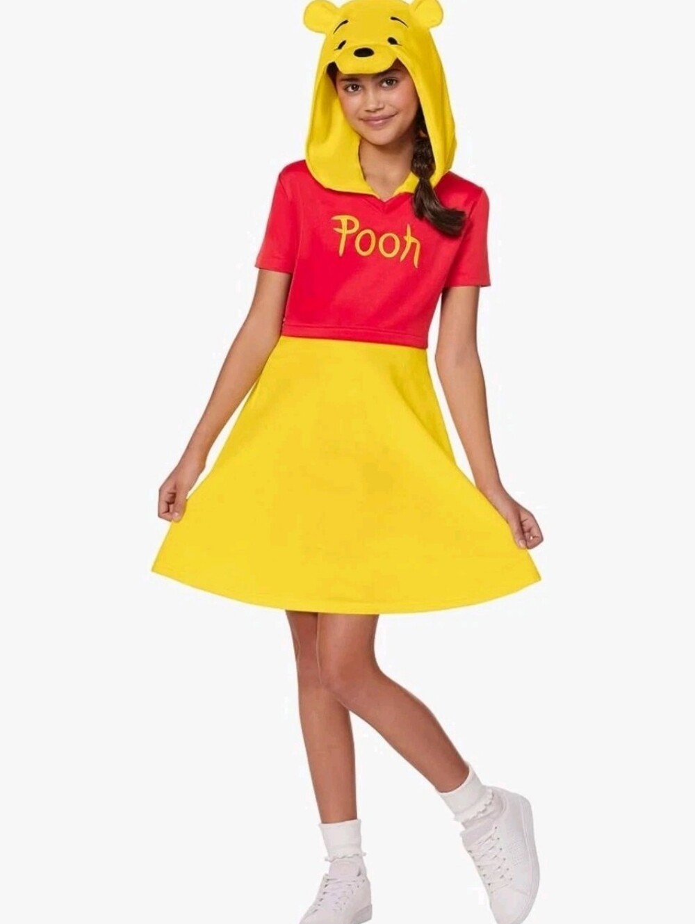 Winnie the Pooh Yellow and Red Kids Costume Dress with Hood Adult Small
